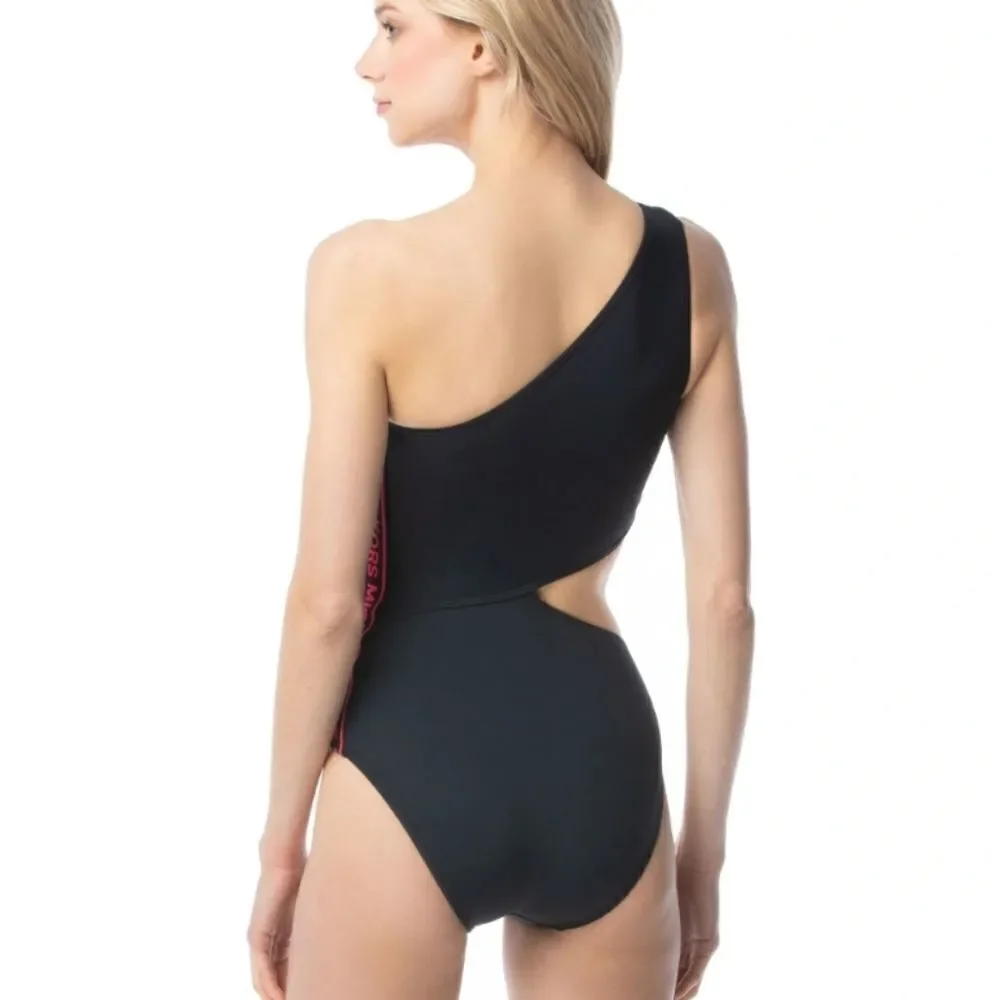 Micheal Kors Black Signature Logo Side Cutout Women's  One-piece swimsui…
